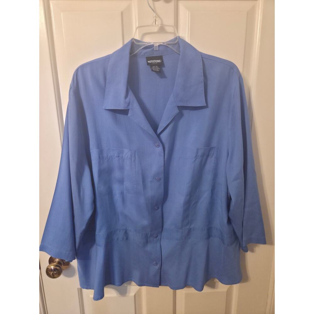 Notations 3X 100% Silk Blouse – Plus Size Blue Button Down
